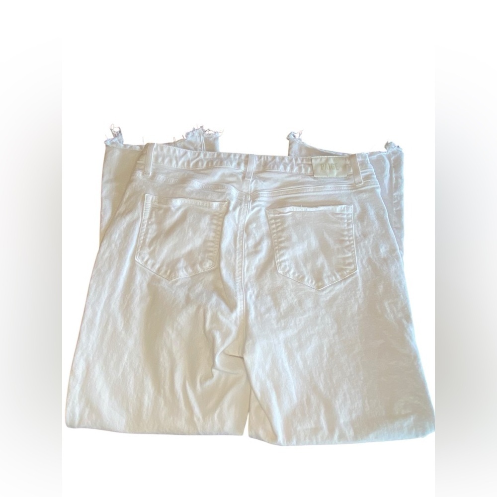 Paige Claudine High Rise Boot Cut White Denim Jeans Women’s 32 / 12 Distressed - Picture 4 of 8